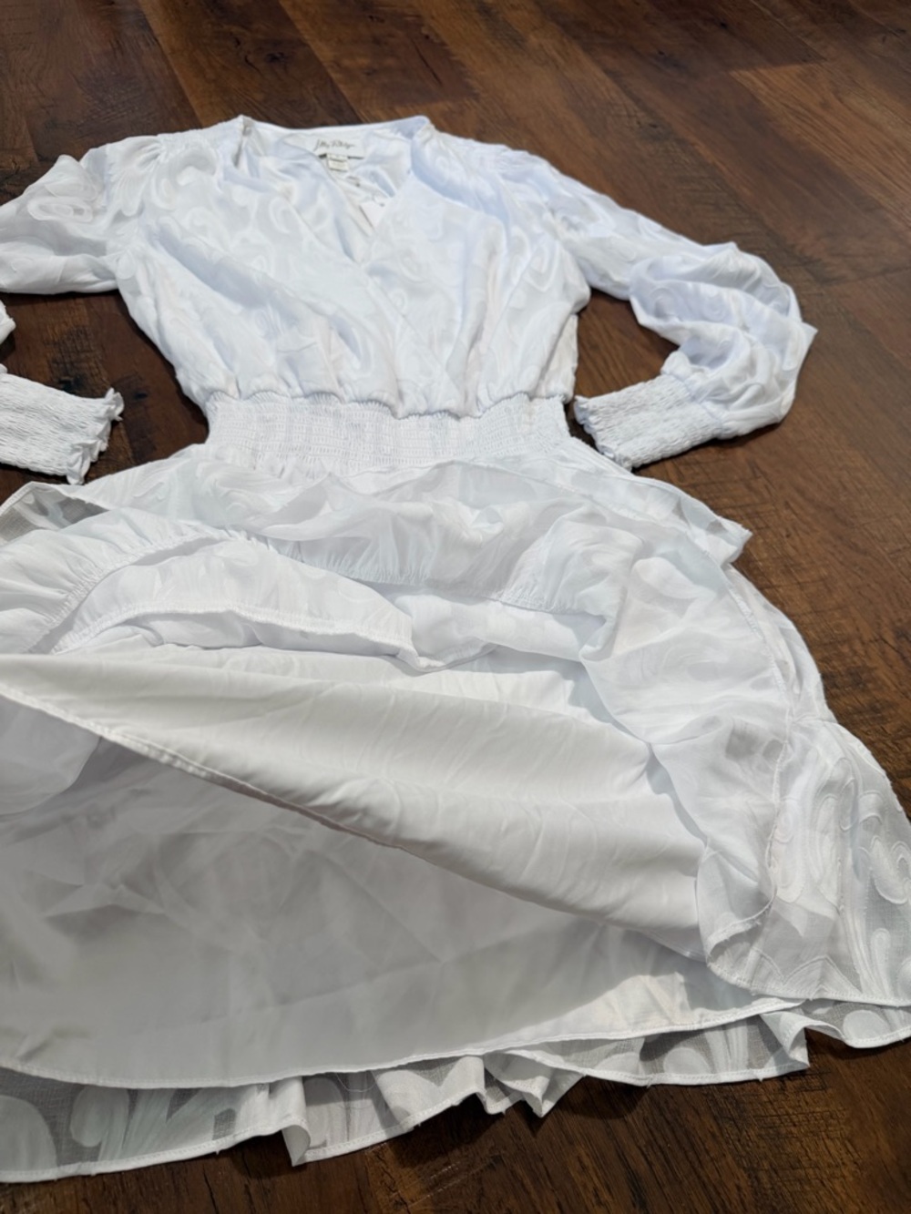Lilly Pulitzer Cristiana Dress Women’s  SZ 2 Resort White Poly Crepe Swirl  Clip - Picture 12 of 16